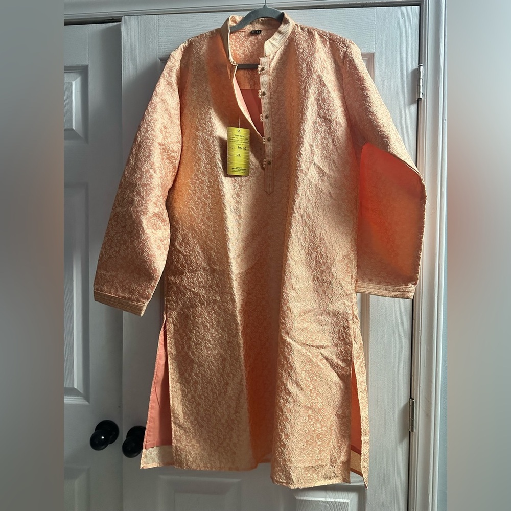 Peach Textured Cotton Blend Men’s Kurta